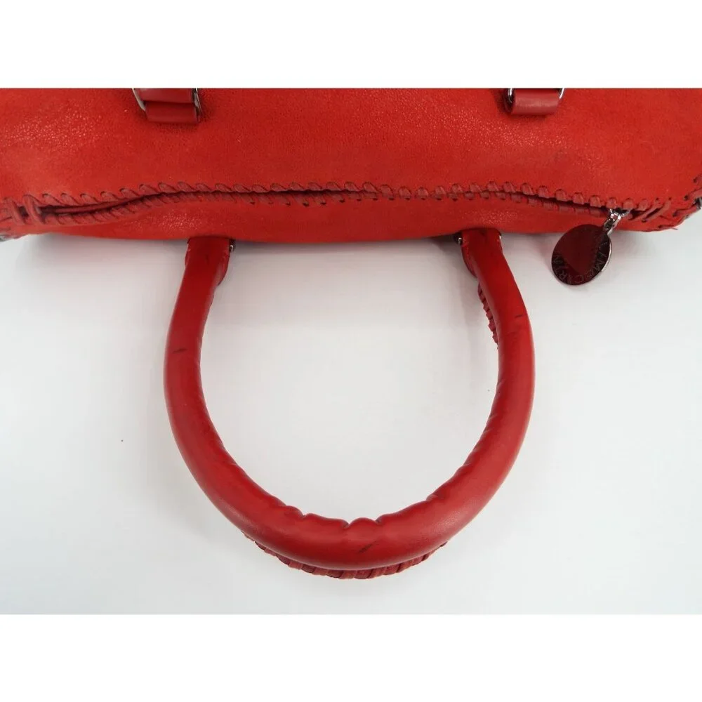 Stella McCartney Falabella Red Satchel Tote Bag Silver Tone Chain Trim Italy - Picture 9 of 14